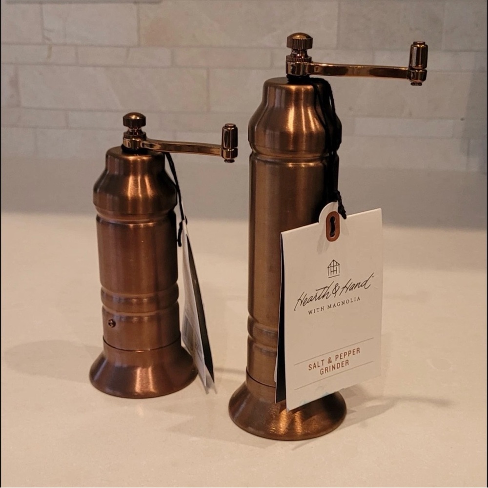 NWT Salt & Pepper Crank Grinder Pair Copper Finish Hearth & Hand w/ Magnolia